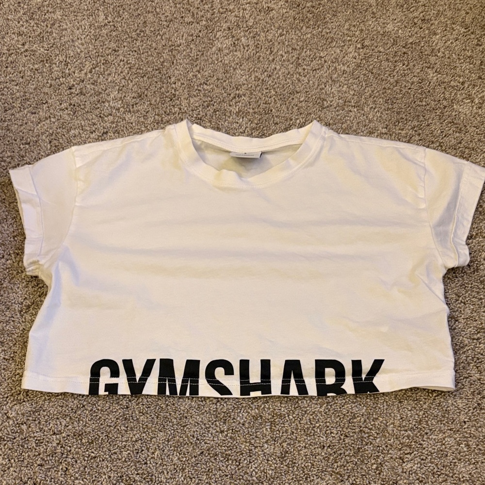 Gymshark White and Black Logo Crop Top